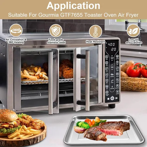Vista 3 de Accesorios de repuesto para horno tostador Gourmia GTF7655 GTF7350 GTF7460, 3 en 1 bandeja cesta rack kit para Gourmia Digital Tostador Horno