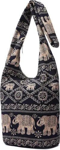 Vista 33 de Bolsa de hombro para mujer, de lona en estilo hippie/bohemio para llevar cruzada al hombro, disponible en diferentes colores y estampados