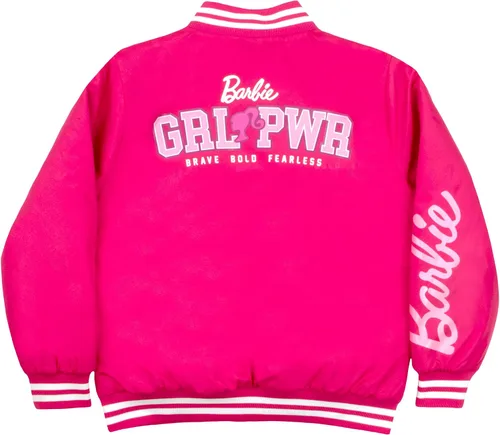 Vista 4 de Barbie Chaqueta bomber para niñas, chaqueta bomber con cremallera para niñas, ropa de abrigo para niñas