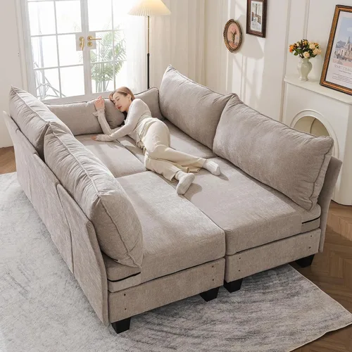 Vista 11 de Sofá de dos plazas de 53'' con almacenamiento en todos los asientos, sofá seccional modular con asiento profundo, cómodo sofá de gran