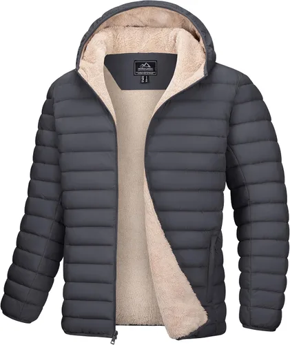 Vista 7 de MAGCOMSEN Chaqueta acolchada para hombre con capucha, forro de vellón, chaqueta térmica resistente al agua, chaqueta de plumón con cremallera