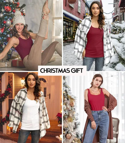Vista 9 de V FOR CITY Camiseta sin mangas de algodón para mujer con brasier de estante ajustable con correa ancha y tirantes básicos