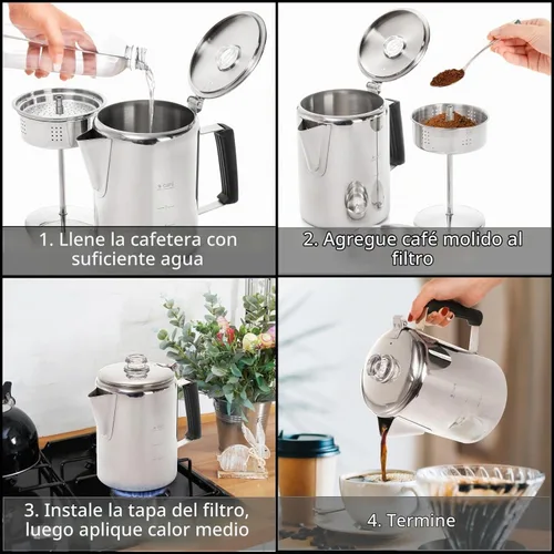 Vista 4 de Cididu Cafetera de acero inoxidable para camping, cafetera para exteriores, estufa duradera, cafetera de cerveza en fuego, ideal para campamento