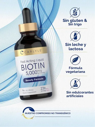 Vista 5 de Carlyle Biotin 5000mcg Liquid Drops 4 fl oz para mujeres y hombres