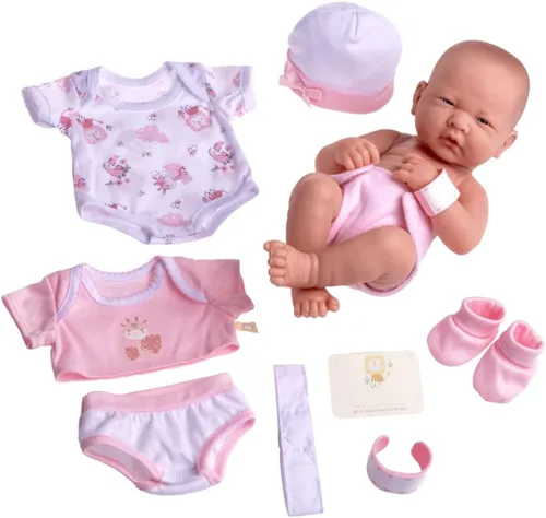 Vista 13 de JC Toys - Juego de regalo de 8 piezas de muñeca bebé Layette La Newborn Nursery Muñeca recién nacida afroamericana realista de 14 pulgadas