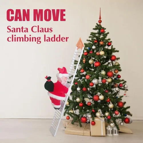Vista 4 de Escalera Trepadora de Santa, Divertida Decoración de Santa Claus Eléctrico Trepando Escalera de Cuerda, Juguete Muñeco de Santa Trepador