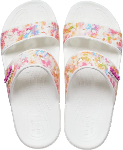 Vista 4 de Crocs - Sandalias clásicas de dos tiras para adultos, Multicolor / blanco , 15 Women/13 Men