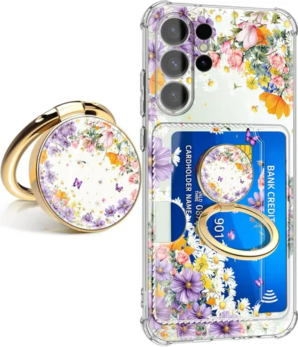 Vista 10 de Funda para Samsung Galaxy S23 FE con protector de pantalla, suave, a prueba de golpes, transparente, floral, funda protectora para mujer, diseño