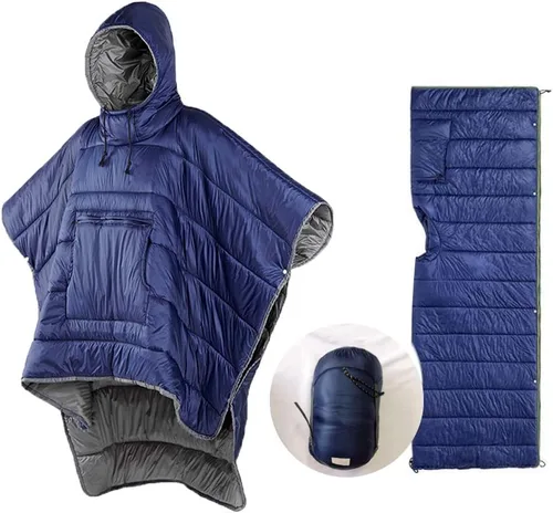 Vista 7 de Bolsa de dormir Camp Poncho con capucha portátil y manta - Capa térmica ligera tipo sobre con capucha con bolsa de compresión premium