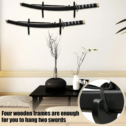Vista 5 de Yookeer Soporte de pared ajustable para espada, 4 piezas, soporte de madera para armas de artes marciales, soporte para armas samurái, montaje