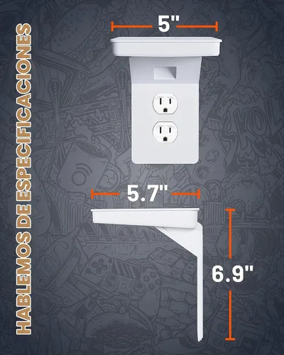 Vista 2 de Estante Echogear para tomas estándar - Almacenamiento de cables integrado y espacio para enchufes voluminosos - Instalación rápida con herrajes