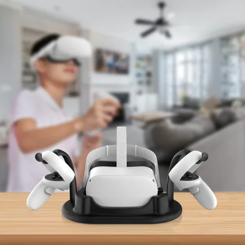 Vista 2 de AMVR Charging Dock for Oculus Quest 2, Headset Display Stand and Touch Controllers Mount Station Holder, with USB-C Charging Cable (Black)