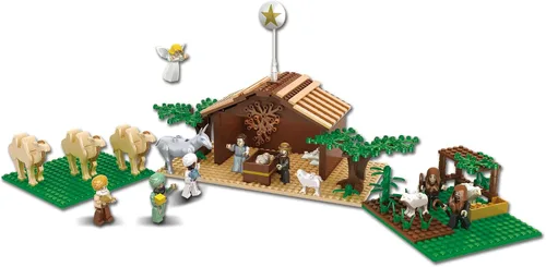 Vista 2 de Ultimate Play Set - Belén grande para interiores, 15 personajes, árboles - Juegos cristianos construibles para niños, relleno perfecto para calcetín