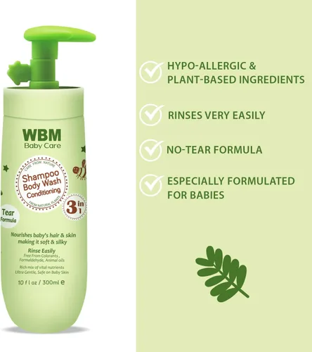 Vista 3 de WBM Care Baby Gift Set 5 productos esenciales para el cuidado de la piel del bebé: loción para bebés, champú para bebés, crema facial, polvo