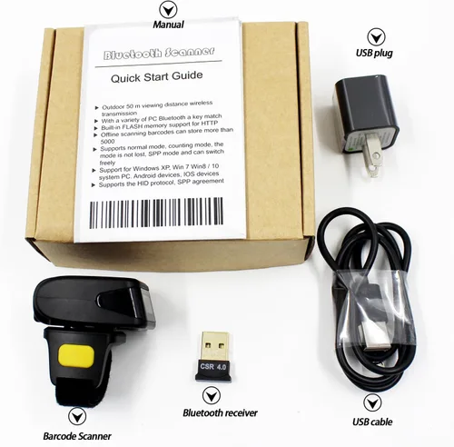 Vista 9 de Escáner de código de barras de anillo Bluetooth 2D, mini lector de código de barras inalámbrico portátil symcode