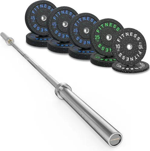 Vista 39 de Olympic Barbell Set, 2-Inch Bumper Plates with Weight Plate Rack Colored Crumb Rubber Weight Plates for Weight Lifting & Strength Training, 90–530