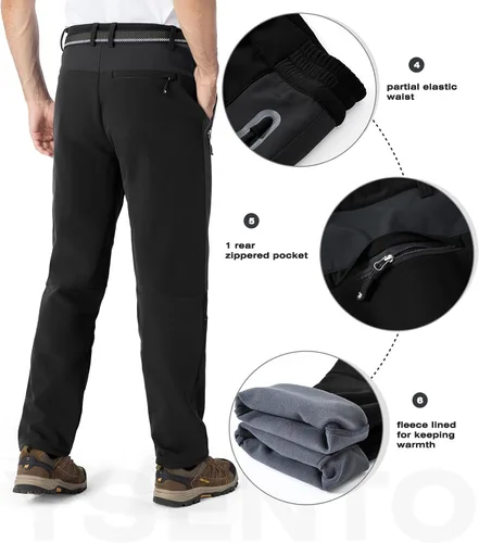 Vista 5 de YSENTO Pantalones de esquí con forro polar para hombre, impermeables, con aislamiento softshell, pantalones cargo para senderismo