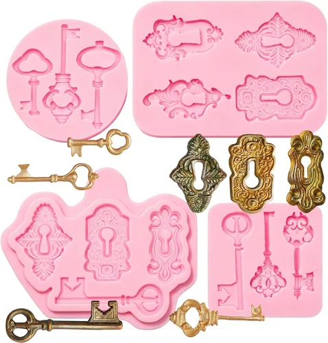 Vista 10 de Lock Key - Molde de silicona para fondant, paquete de 3 moldes para Moldes de fondant para cinturón MJ10