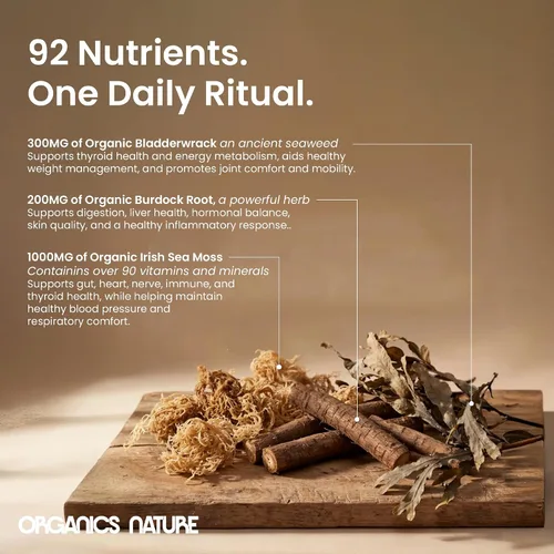 Vista 5 de ORGANICS NATURE Cápsulas de musgo marino irlandés de 45 porciones Pastillas de masa marina de alta potencia Musgo marino aprobado por Dr. Sebi