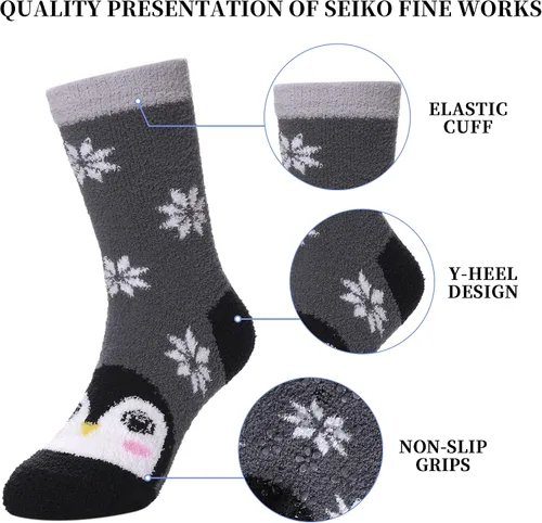 Vista 4 de SDBING Calcetines peludos para niños, calcetines antideslizantes para niños y niñas, lindos y acogedores calcetines de invierno cálidos