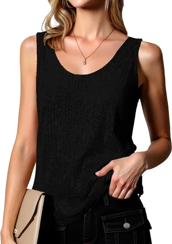 Vista 8 de Tops de Lentejuelas para Mujeres Sin Mangas Cuello Pronunciado Brillantes con Destellos Camisetas Sin Mangas Sexy para Fiestas Camiseta Base Sin