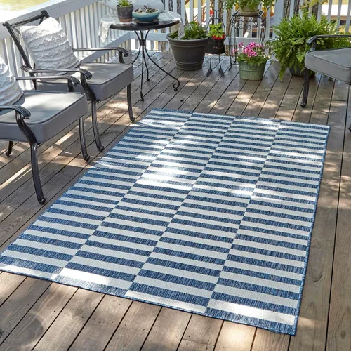 Vista 10 de Unique Loom Outdoor Striped Collection - Alfombra a rayas (4' 1" x 6' 1" Rectángulo, azul/marfil)