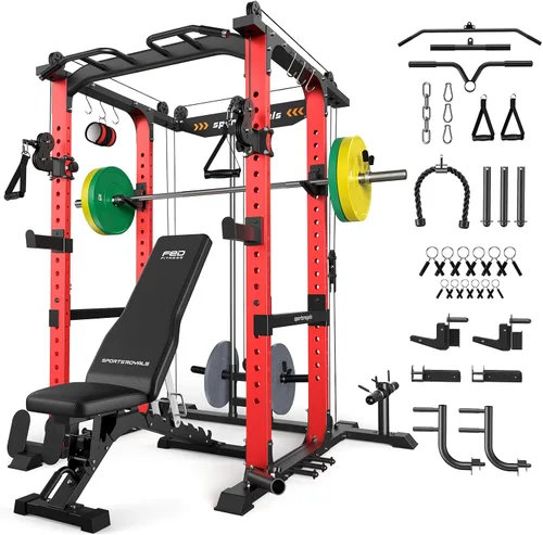 Vista 19 de Sportsroyals Jaula de Potencia, Rack de Potencia Multifuncional de 1600 libras con Sistema de Cruce de Cable Ajustable y Más Accesorios