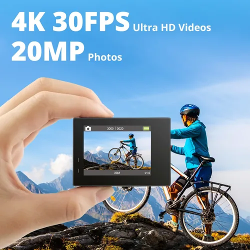 Vista 4 de AKASO Cámara de acción Brave 4 con un palo selfie de 3.9 ft y un paquete de trípode