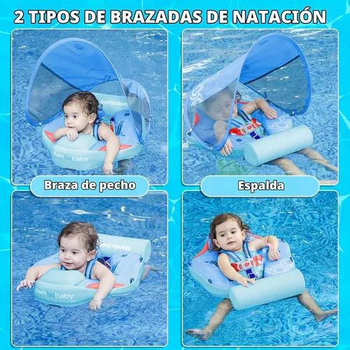 Vista 6 de Mambobaby Baby Float with Canopy & Tail Non-Inflatable Baby Swim Float Upgrade Soft Infant Pool Float Sun Protection Newborn Pool Float 3-24 Months