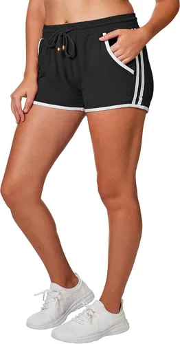Vista 2 de Bae City Pantalones cortos deportivos para mujer, talla grande, con bolsillo a rayas laterales, suaves, para verano, casual, entrenamiento