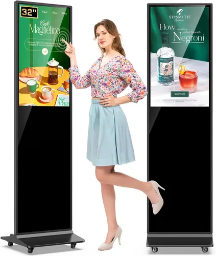 Vista 37 de MWE 32 pulgadas piso interior de pie señalización digital, sistema CMS, quiosco de exhibición de publicidad, pantalla LCD tótem comercial póster