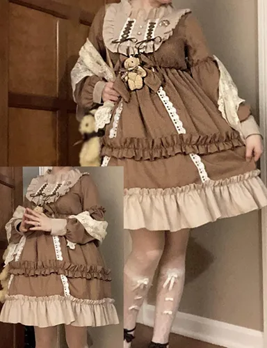 Vista 5 de Adove Vestido Kawaii Lolita para mujer, vestidos de Lolita de manga larga para adolescentes y niñas