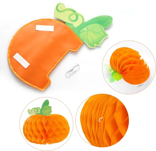 Vista 4 de Sucrain 12 calabazas de panal 3D de calabaza de papel de seda para Halloween, fiesta de Acción de Gracias, suministros de festival de otoño (naranja)