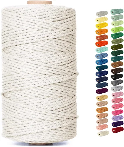 Vista 12 de Cordón de algodón para macramé 3mm x 109 yardas, cuerda de macramé natural color beige, suministros perfectos de algodón para macramé, para hacer