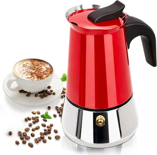 Vista 11 de 2 tazas de 3.4 fl oz Moka Pot de acero inoxidable, cafetera para estufa, cafetera italiana, estilo clásico, Greca Café, máquina de moca