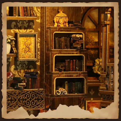 Vista 5 de Kit de Rincón de Libros, Kit de Casa en Miniatura DIY, Kit de Construcción de Mini Casa, Kit de Casa de Muñecas en Miniatura para Adultos y Sala
