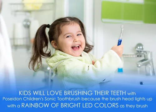 Vista 5 de ToiletTree Products Poseidon - Cepillo de dientes sónico para niños con luces LED, color azul
