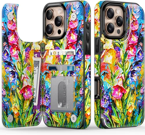 Vista 32 de FUNMIKO Funda tipo cartera para iPhone 15 con tarjetero + clip para efectivo, bloqueo RFID, protección contra caídas de grado militar y obras