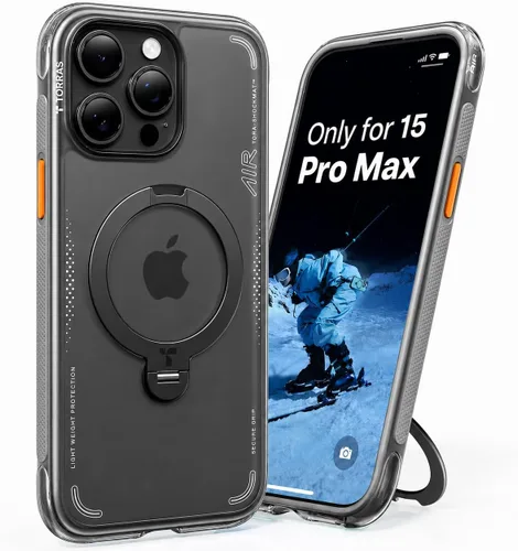 Vista 31 de TORRAS Ostand Q3 Air - Funda para iPhone 17 Pro con soporte magnético de 360°, compatible con MagSafe, probada contra caídas de grado mil, botón