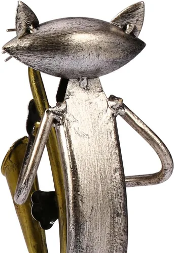 Vista 5 de Too-arts Un saxofón que juega la escultura del metal del gato de la estatua del hierro, artesanías, 3 diseño divertido