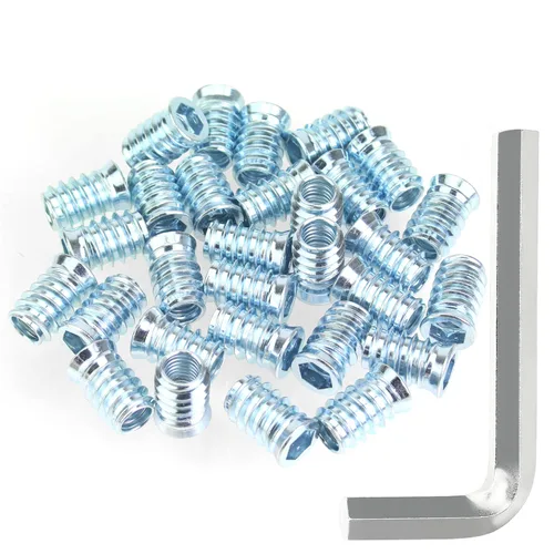 Vista 31 de Juego de 142 piezas: Insertos roscados de 1/4"-20 (10mm, 15mm, 20mm, 25mm), tuercas e insertos de madera para tornillos de muebles de madera, azul