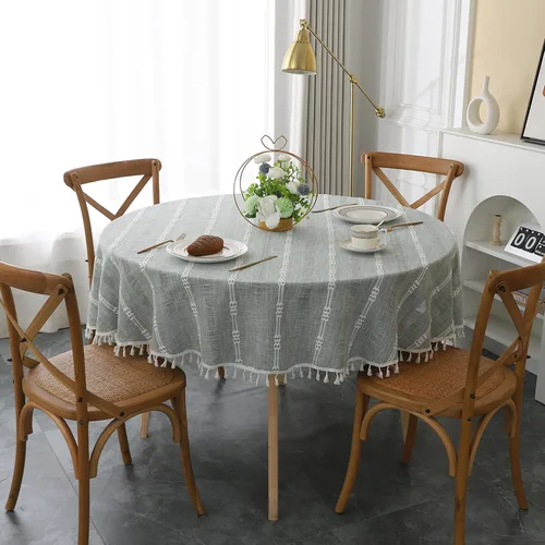 Vista 17 de Gernaice Mantel bordado de rayas rústicas con borlas cuadradas y pequeñas de algodón y lino, sin arrugas, lavable, para mesita de noche, café, Marrón