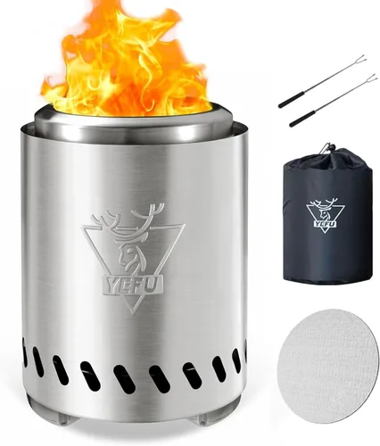 Vista 14 de YEFU Hoguera de mesa portátil: estufa de bajo humo para exteriores y patio, fogata de mesa de combustión segura alimentada por pellets y madera