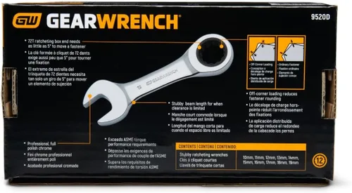 Vista 5 de GEARWRENCH Juego de llaves combinadas de trinquete de 12 puntos de 10 piezas 9520D