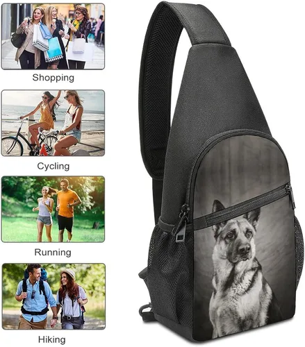 Vista 3 de Bolso cruzado de pastor alemán blanco y negro, mochila de viaje, senderismo, mochila casual para el pecho para mujeres y hombres, talla única