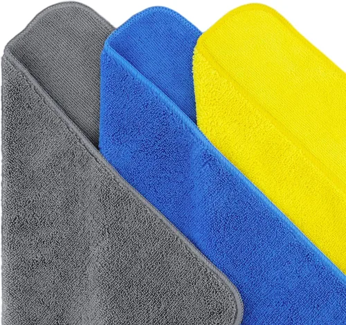 Vista 2 de POLYTE Toalla de limpieza de microfibra premium, 16 x 16 pulgadas, paquete de 36 (azul, gris, amarillo)