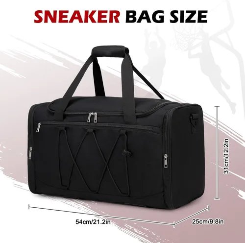 Vista 2 de Bolsa de deporte para viajes, deportes al aire libre, bolsa de zapatos para 4 pares de tenis hasta la talla 14, bolsa de viaje con 3 divisores