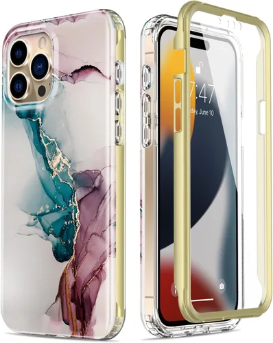 Vista 8 de Esdot Funda para iPhone 15 Pro con protector de pantalla integrado, funda duradera con diseños de moda para mujeres y niñas, elegante funda Piedra