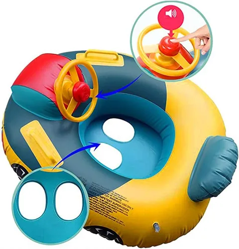 Vista 4 de Baby Swimming Pool Float, Cute Car Design Kids Toddler Inflatable Summer Beach Floatie Boat Swim Tube Ring with Handles Safety Seat Pool Lake Air