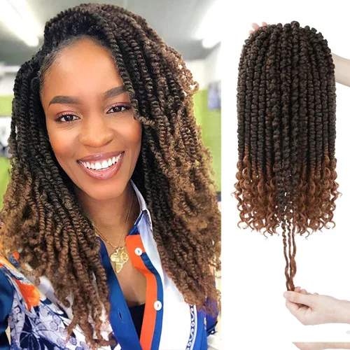 Vista 11 de Pelo de ganchillo senegalés pre primavera trenzado para mujeres negras, pelo sintético Passion Twist trenzado, pelo corto de 12 pulgadas rizado #1B